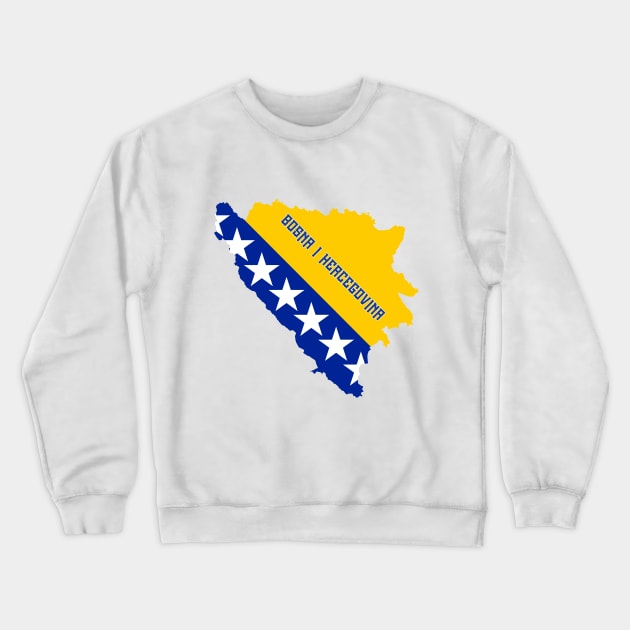 Bosnia & Herzegovina flag and map Crewneck Sweatshirt by Travellers